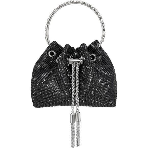 Women's Rhinestone Bucket Bag Sparkly Sequin Evening Handbag Purse with Handle - Picture 6 of 6